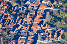 Village center with church in the district Heuchelheim in Heuchelheim-Klingen in the state Rhineland-Palatinate, Germany