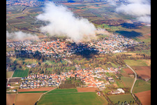 View of the town from the south under clouds in the district Billigheim in Billigheim-Ingenheim in the state Rhineland-Palatinate, Germany