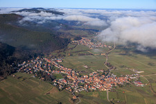 Winegrowing village under clouds from the south in Frankweiler in the state Rhineland-Palatinate, Germany