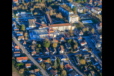 Construction site for the expansion of the Asklepios Südpfalzklinik Kandel in Kandel in the state Rhineland-Palatinate, Germany seen from above