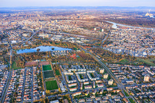 Sports fields at the Abbey Street in the district Gartenstadt in Ludwigshafen am Rhein in the state Rhineland-Palatinate, Germany
