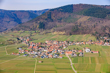 Winegrowers' village seen from the east in spring in Weyher in der Pfalz in the state Rhineland-Palatinate, Germany