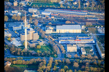Ludwigshafen telecommunications tower, Ludwigshafen University of Applied Sciences campus, MOSTER Elektrogroßhandel GmbH and Deutsche Post mail center 67 in the district Mundenheim in Ludwigshafen am Rhein in the state Rhineland-Palatinate, Germany