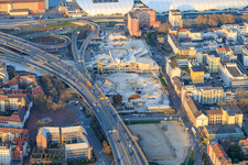 Site of the future Helmut-Kohl-Allee on the grounds of the former Rathaus Center, which has been demolished down to its foundations, located on the still-to-be-demolished Hochstraße Nord (B44) in the district West in Ludwigshafen am Rhein in the state Rhineland-Palatinate, Germany
