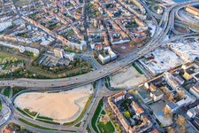 Site of the future Helmut-Kohl-Allee on the grounds of the former Rathaus Center, which has been demolished down to its foundations, located on the still-to-be-demolished Hochstraße Nord (B44) in the district Mitte in Ludwigshafen am Rhein in the state Rhineland-Palatinate, Germany