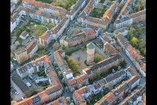 Gräfenauschule primary school and historic water tower in the district Hemshof in Ludwigshafen am Rhein in the state Rhineland-Palatinate, Germany