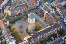 Gräfenauschule primary school and historic water tower in the district Hemshof in Ludwigshafen am Rhein in the state Rhineland-Palatinate, Germany