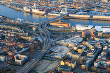 Bridge approach of the demolished elevated highway North (B44) to the Konrad-Schuhmacher Rhine Bridge with cube bunker, which is to be demolished from August 2026 in the district Mitte in Ludwigshafen am Rhein in the state Rhineland-Palatinate, Germany