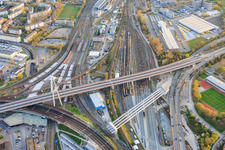 Main station and marshalling yard from the north in the district Süd in Ludwigshafen am Rhein in the state Rhineland-Palatinate, Germany
