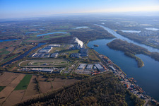 Wörth-Oberwald industrial area from the south at the state port in Wörth am Rhein in the state Rhineland-Palatinate, Germany