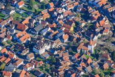 Village center with St. Barbara's Church in the district Ellmendingen in Keltern in the state Baden-Wuerttemberg, Germany