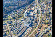 Industrial area Industriestraße with Inovan GmbH & Co. KG and Möbelzentrum Pforzheim in Birkenfeld in the state Baden-Wuerttemberg, Germany
