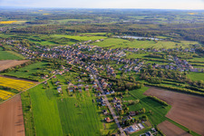 View of the town in front of the pond at Weihergraben from the north in Farschviller in the state Moselle, France