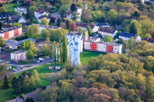 Painted water tower on Rue du Château d'Eau in the district La Carriere in Saint-Avold in the state Moselle, France