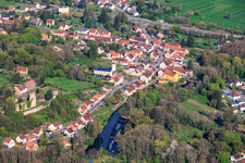 Course of the Blies river along the German-French border and Château de Frauenberg in Frauenberg in the state Moselle, France