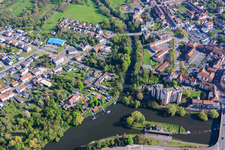 Mouth of the Blies into the Saar, island of lock 28 Saargemünd and Yacht Club Hanweiler e. V. in the district Rilchingen-Hanweiler in Kleinblittersdorf in the state Saarland, Germany