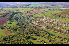 Village view from the north, across the Saar in Zetting in the state Moselle, France