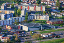 Complexe Sportif Marcel Cerdan and the prefab housing development on Av. Victor Hugo in Farébersviller in the state Moselle, France