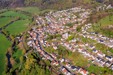 View of the town from the east with the Sacred Heart Church (Catholic Church) in the district Bierbach in Blieskastel in the state Saarland, Germany