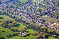 Village view from the north, across the Saar in Rémelfing in the state Moselle, France