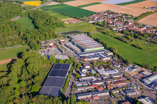 Almost completed new building of the logistics park of HANSAINVEST and DFI-Real-Estate Kandel for FRISCHEPLATTFORM SÜDWEST of Gemüsering Stuttgart GmbH in the district Minderslachen in Kandel in the state Rhineland-Palatinate, Germany