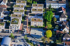 Construction site with completed basement for the expansion of the residential complex in the city center in Kandel in the state Rhineland-Palatinate, Germany