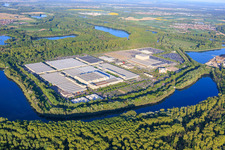 Mercedes-Benz Global Logistics Center from the west in Germersheim in the state Rhineland-Palatinate, Germany