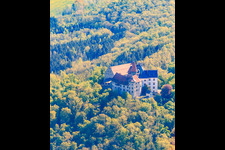 German Castle Museum Veste Heldburg with castle restaurant, cafe, wedding venue and castle chapel - Franconian light in Heldburg in the state Thuringia, Germany