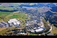 Local traffic from the west with Wiegand-Glashüttenwerke GmbH, truck handling Wiegand-Glas and PET-Verpackungen GmbH Germany in Verwaltungsgemeinschaft Großbreitenbach in the state Thuringia, Germany