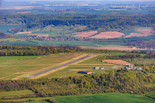Runway and tower of Jena Airport-Schöngleina from the south in Schöngleina in the state Thuringia, Germany