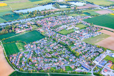 Village overview from the north on the banks of the Main River in the district Obertheres in Theres in the state Bavaria, Germany