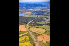 Route of the A73 motorway to the northeast and Ratscher reservoir in the district Wiedersbach in Auengrund in the state Thuringia, Germany