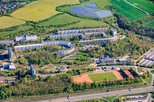 Semicircular prefabricated housing estate in Carolinenstrasse in the district Neulobeda in Jena in the state Thuringia, Germany