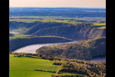 Lake landscape of the Hohenwarte reservoir from the southeast in the district Neidenberga in Drognitz in the state Thuringia, Germany