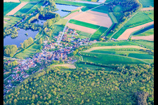 Village view from the north with Wiesner Wörthsee and Bergmannsee in the district Wiesen in Bad Staffelstein in the state Bavaria, Germany
