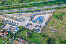 Material warehouse of the construction company GLÖCKLE Hoch- und Tiefbau GmbH on the A70 in the district Oberndorf in Schweinfurt in the state Bavaria, Germany