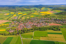 Village view in the valley of the Franconian Saale from the south in the district Diebach in Hammelburg in the state Bavaria, Germany