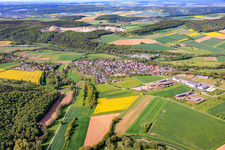 Village view from the northeast with Systec System Anlagetechnik GmbH & Co.KG in Gössenheim in the state Bavaria, Germany