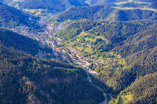 City view in the Black Forest valley from the north in Schramberg in the state Baden-Wuerttemberg, Germany