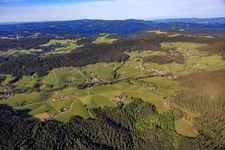 Black Forest meadows around the Sulzbach from the northeast in the district Diesenhof in Lauterbach in the state Baden-Wuerttemberg, Germany