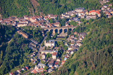 City view with Reichenbach viaduct in the Reichenbach valley from the northeast in Hornberg in the state Baden-Wuerttemberg, Germany