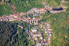 City view with Reichenbach viaduct in the Reichenbach valley from the northeast in Hornberg in the state Baden-Wuerttemberg, Germany