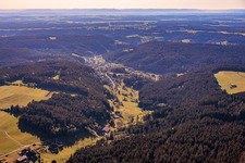 View of the town in the Schiltach valley from the west in the district Tennenbronn in Schramberg in the state Baden-Wuerttemberg, Germany