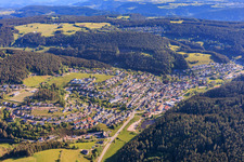 View of the town in the Schiltach valley from the south in the district Tennenbronn in Schramberg in the state Baden-Wuerttemberg, Germany