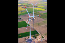 Repowering of the wind farm Minfeld. JUWI is replacing four older turbines (GE 1.5) from 2004 with two new, modern Vestas V162 turbines, each with a capacity of six MW. in Minfeld in the state Rhineland-Palatinate, Germany