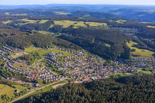 View of the town in the Schiltach valley from the south in the district Tennenbronn in Schramberg in the state Baden-Wuerttemberg, Germany
