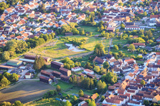 Development of the biotope and orchard "Im Bruch" concept by landscape architect Kurt Garrecht as an inner-city recreation area on the Klingbach cycle path in Herxheim bei Landau in the state Rhineland-Palatinate, Germany