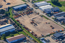 Lerchenweide industrial area with Gerst Bauservice GmbH (construction waste recycling, bulk goods container service) in Venningen in the state Rhineland-Palatinate, Germany