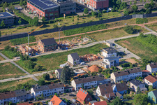 First residential construction sites in the new development area in Storchenring in the district Queichheim in Landau in der Pfalz in the state Rhineland-Palatinate, Germany