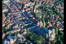 Maximilianstrasse from the east with the Historical Museum of the Palatinate and the Cathedral in Speyer in the state Rhineland-Palatinate, Germany